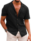 Male Linen Cotton Loose-fitting Button Up Short Sleeve Shirt