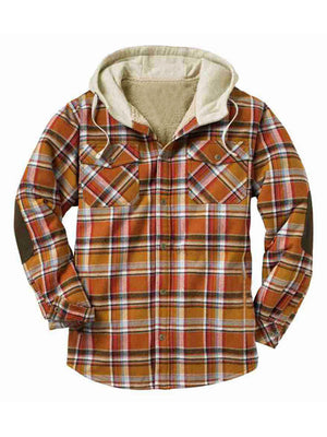 Large Size Hooded Grid Button Men's Leisure Tops