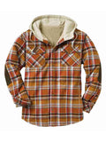 Large Size Hooded Grid Button Men's Leisure Tops