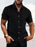 Summer Retro Vertical Stripe Short Sleeve Button Down Shirt for Men