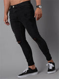 Men's Fashion Solid Color Casual Skinny Ripped Jeans