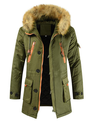 Men's Winter Thermal Parka Padded Coat With Fur Hood