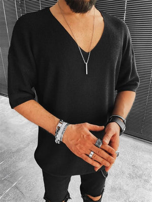 Pullover Style Solid Color V-Neck Short-Sleeved Men's Knitted Sweater