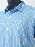 Summer Retro Vertical Stripe Short Sleeve Button Down Shirt for Men