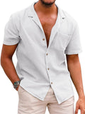 Male Linen Cotton Loose-fitting Button Up Short Sleeve Shirt