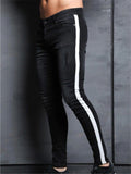 Mens Stylish Slim Fit Side Stripe Long Denim Zipper Pants