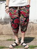 Comfy Retro Casual Print Elastic Waist Cropped Pants