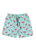 Mens Loose Straight Flamingo Print Beach Shorts