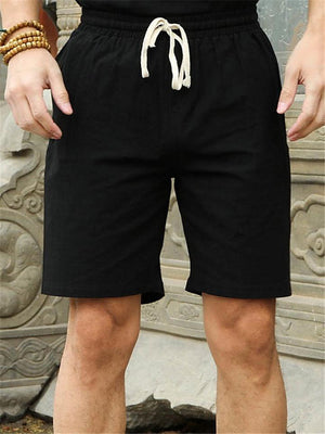 Mens Plus Size Linen Loose Beach Knee Shorts