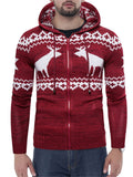 Men's Casual Trendy Elk Printed Hooded Zipper Christmas Sweater Coat