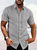 Summer Retro Vertical Stripe Short Sleeve Button Down Shirt for Men