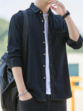 Men's Casual Classic Denim Cotton Long Sleeve Thin Shirts