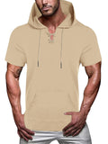 Men's Loose V-neck Short Sleeve Fitness Drawstring Hooded Tops