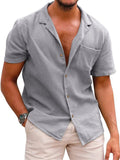 Male Linen Cotton Loose-fitting Button Up Short Sleeve Shirt