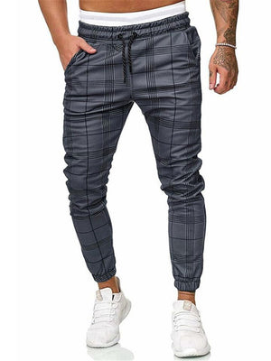 Fashionable Drawstring Elastic Waist Plaid Pants