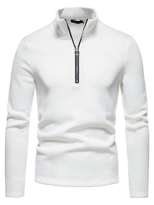 Solid Color High Collar Zip Up Base Tops for Men