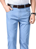 Men's High Waist Loose Straight Business Denim Jeans Trousers