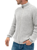 Men's Classic Solid Color Front Zipper Turtleneck Knitted Sweater