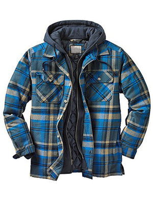 Men's Classic Plaid Hooded Casual Cotton Coats for Winter