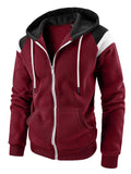 Men's Long Sleeve Contrast Color Zip Up Quilted Fleece Hoodies