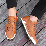 Mens Fashion Leather Lace-up Flat Casual Shoes