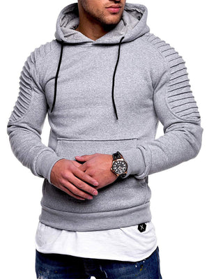 Male Casual Stretchy Striped Pleated Raglan Sleeve Pullover Hoodie