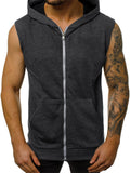 Summer Simple Sleeveless Zipper Running Fitness Hoodies for Men