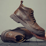 Men's Fashion Waterproof Mid Heels Genuine Leather Shoes