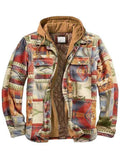 Men's Plaid Patchwork Hooded Cotton-Padded Flannel Jacket Coat