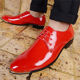 Men's Glossy Patent Leather Lace-up Plus Size Pointed Toe Shoes