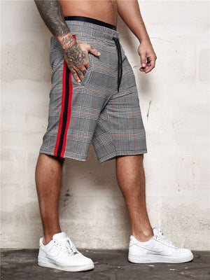 Mens Fashion Plaid Patchwork Sports Shorts