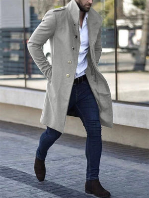 Fashion Mens Stand Collar Single Breasted Slim Fit Woolen Coats