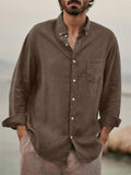 Men's Casual Plain Lapel Button Down Roll Up Sleeve Shirts