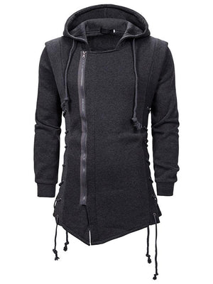 Men's Fashion Front Zipper Design Solid Color Loose Hooded Coats