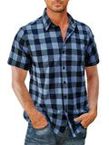 Hawaii Summer Short Sleeve Classic Plaid Lapel Shirt for Men