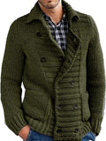 Men's Solid Color Double-breasted Lapel Long Sleeve Knitted Cardigan