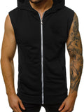 Summer Simple Sleeveless Zipper Running Fitness Hoodies for Men