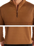 Men Warm Stand-Up Collar Ribbed Detailing Front Zip Long Sleeve Shirt