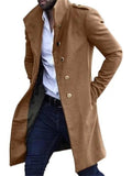 Fashion Mens Stand Collar Single Breasted Slim Fit Woolen Coats