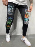 Casual Slim Fit Patchwork Denim Ankle Pants