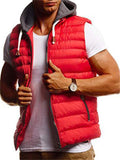 Men's Simple Solid Color Hooded Sleeveless Puffer Vest