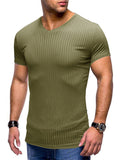 Summer Sports Knitted V Neck Short Sleeve Slim Tops for Men