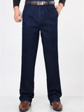 Elastane Classic Pure Color Straight Comfy Denim Pants