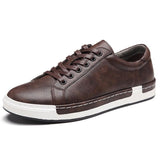 Mens Fashion Leather Lace-up Flat Casual Shoes