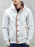 Men's Stylish Slim Hooded Sweater Casual Solid Color Button Comfy Coat