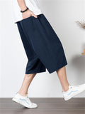 Men's Simple Style Casual Loose Large Size Retro Embroidered Cropped Pants