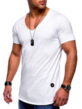 New Holiday Men's Summer Solid Fit V Neck Short-Sleeved T-shirt