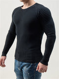 Male Trendy Fit Round Neck Pleated Raglan Sleeve Sweaters