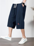 Men's Simple Style Casual Loose Large Size Retro Embroidered Cropped Pants