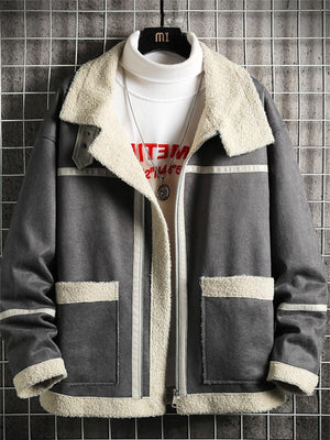 Winter Daily Wear Striped Contrasting Color Plush Coats For Men